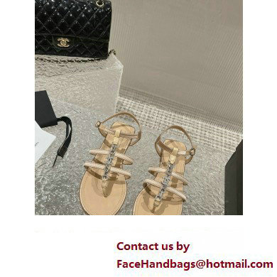 Chanel Satin, Metal  &  Strass Thong Sandals G40128 Beige 2023